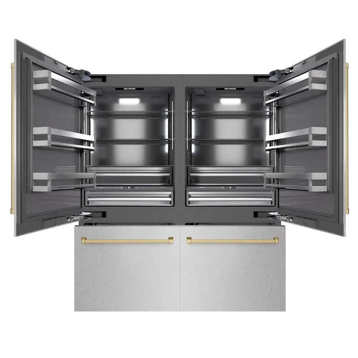 ZLINE 72" Built-In Bottom Freezer Refrigerator,Water Dispenser, Ice Maker, DuraSnow® Stainless Steel Graphite Gray Champagne Bronze GRBITZ-SN-72-CB09K
