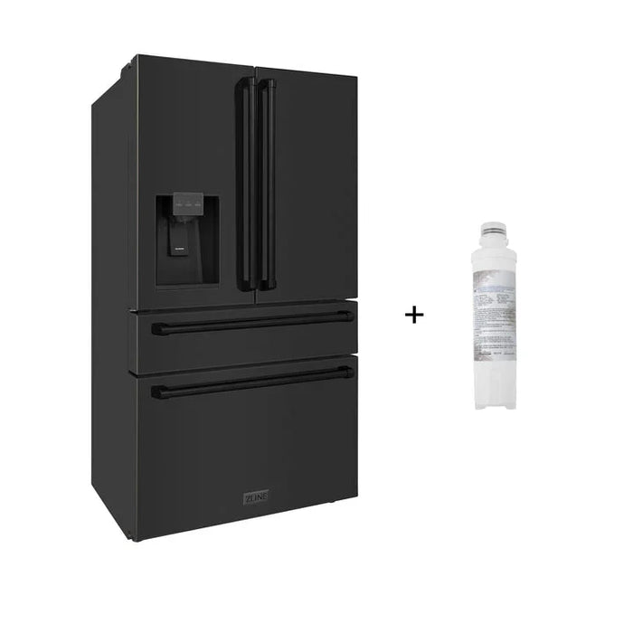 ZLINE 36" French Door Refrigerator, Water and Ice Dispenser, Water Filter, Black Stainless Steel, RFM-W-WF-36-BS09K