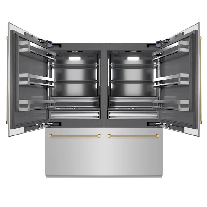 ZLINE Autograph Edition 72" French Door Built-In Bottom Freezer Refrigerator, Water Dispensers, Ice Makers, Stainless Steel, Graphite Gray Interior, Helix Handles GRBITZ-30472KCB09K
