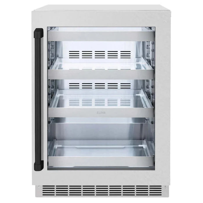 ZLINE 24" Touchstone 151 Can Beverage Fridge DuraSnow® Stainless Steel Glass Door Matte Black Handle RBSOZ-SN-24-MB09K
