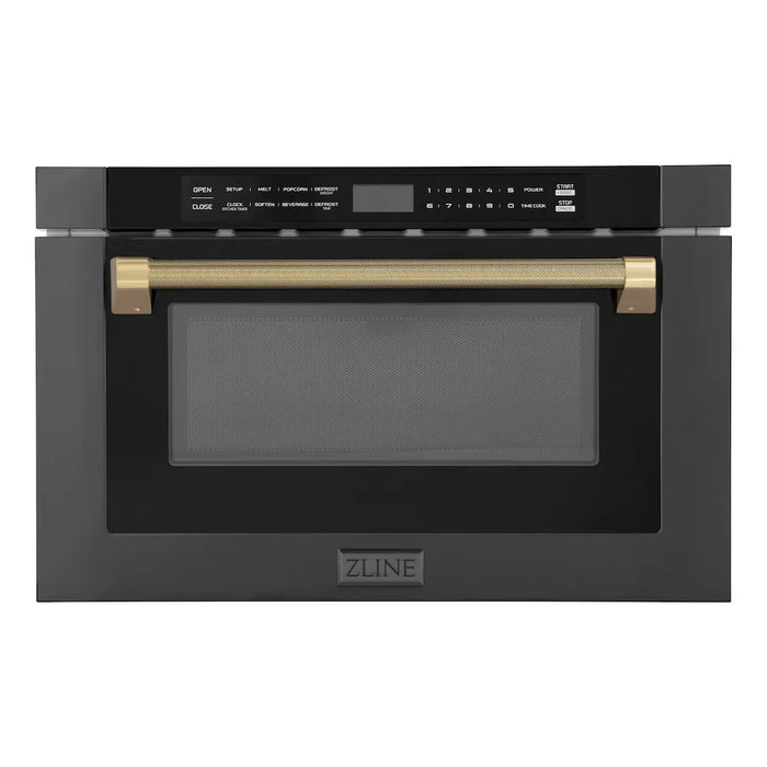 ZLINE Autograph Edition 24" Built-in Microwave Drawer, Black Stainless Steel, Helix Handle MWDZ-1-BS-H-KCB09K