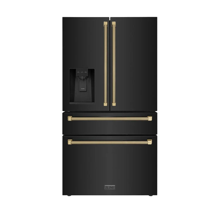 ZLINE Autograph Edition 36" Standard-Depth French Door External Water Dispenser Refrigerator, Dual Ice Maker, Fingerprint-Resistant Black Stainless Steel, Helix Handles RSMZ-W36-BS-KCB09K