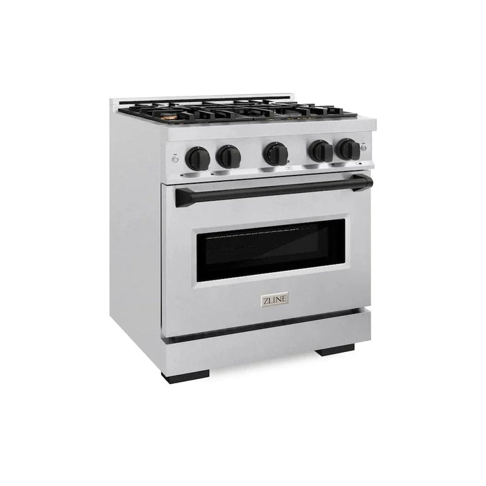 ZLINE 30"Classic Gas Range, Convection Gas Oven, DuraSnow® Stainless Steel, Matte Black CGRSZ-30-MB09K