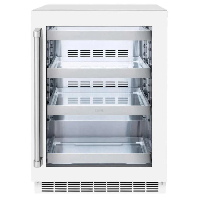 ZLINE 24" Touchstone 151 Can Beverage Fridge White Matte Glass Door RBSO-WM-2409K