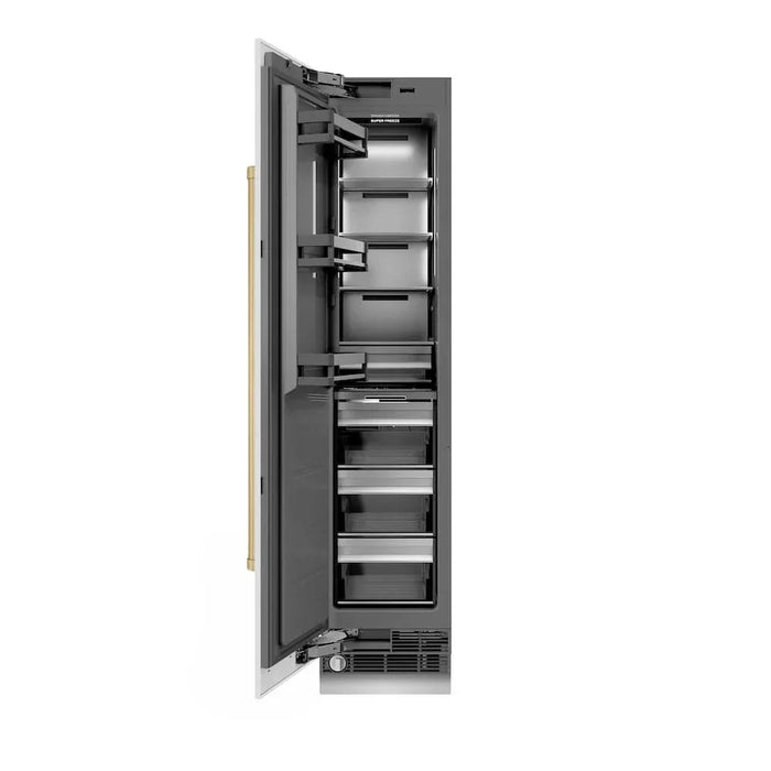 ZLINE 18" Left Hinge Column Freezer White Matte Stainless Steel, Graphite Gray Interior Champagne Bronze RCFVLZ-WM-18-CB09K