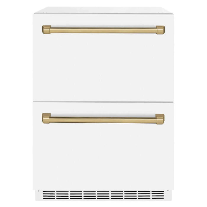 ZLINE Autograph Edition 24" Touchstone 168 Can Outdoor-Rated Dual Refrigerator Drawer, White Matte Door, Accents  RDSOZ-WM-24-CB09K