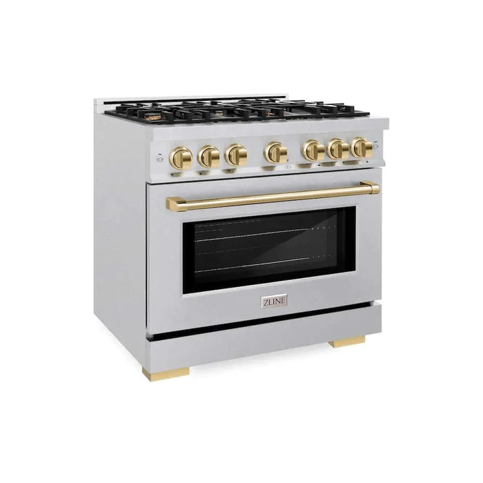ZLINE 36" Select Dual Fuel Range Gas Cooktop Electric Convection Oven DuraSnow® Stainless Steel Gold HDRSZ-36-G09K