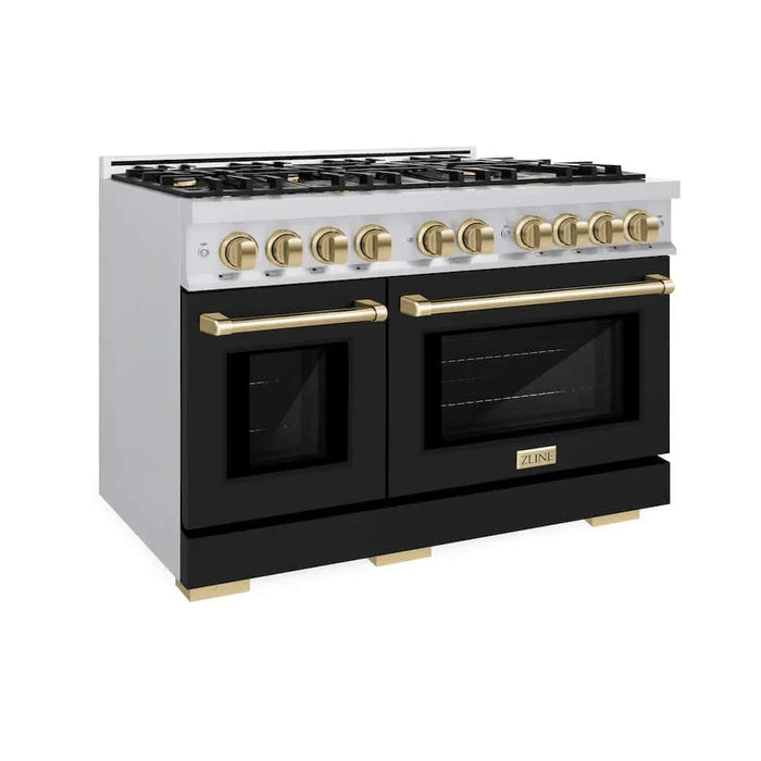 ZLINE 48" Select Dual Fuel Range Gas Cooktop Electric Convection Oven Stainless Steel Black Matte Doors Champagne Bronze HDRZ-BLM-48-CB09K