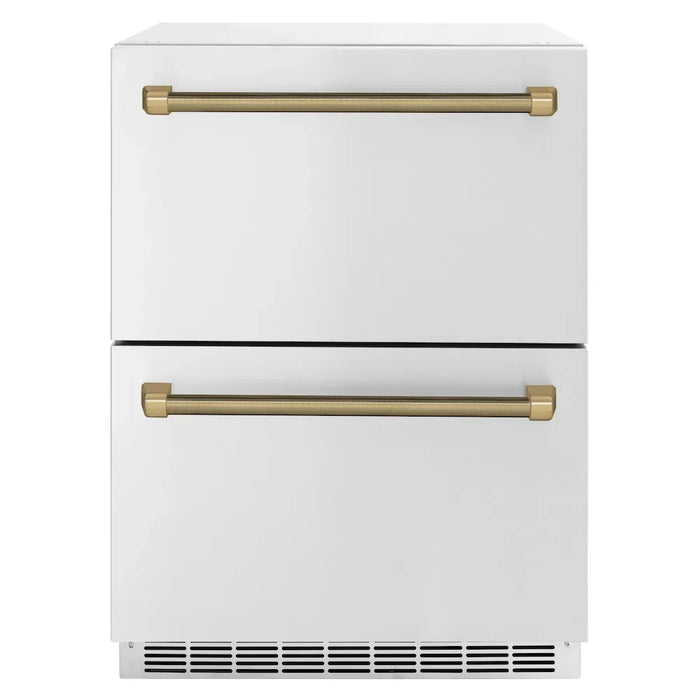 ZLINE Autograph Edition 24" Touchstone 168 Can Outdoor-Rated Dual Refrigerator Drawer, Stainless Steel Doors, Helix Handle RDSOZ-ST-24-KCB09K