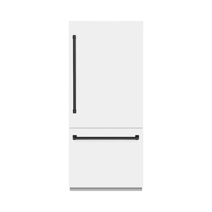ZLINE 36" Built-In Bottom Freezer Refrigerator,Water Dispenser, Ice Maker, White Matte Matte Black RBITZ-WM-36-MB09K