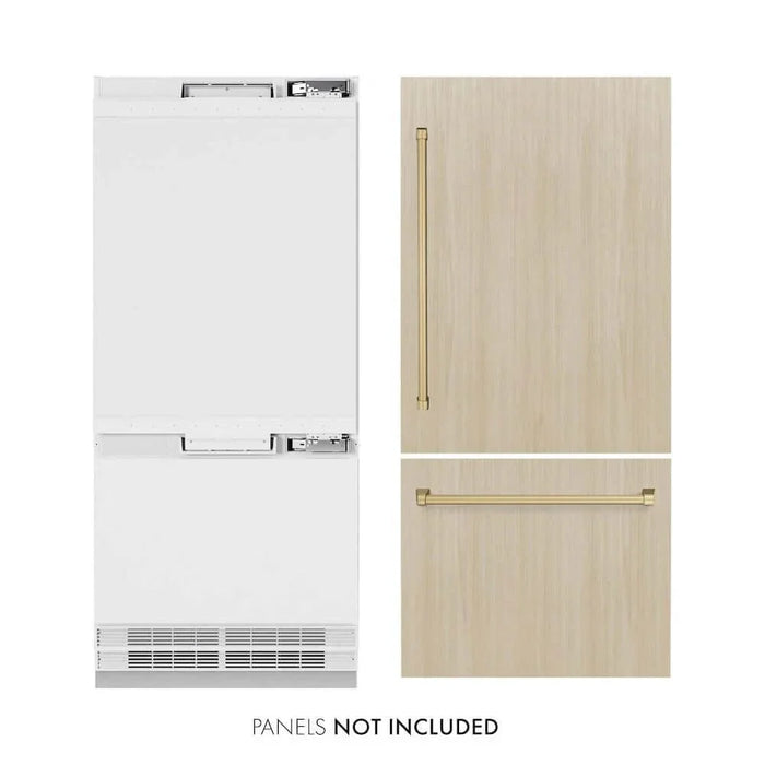 ZLINE 36" Panel Ready Built-In Bottom Freezer Refrigerator,Water Dispenser, Ice Maker, Champagne Bronze RBITZ-36-CB09K