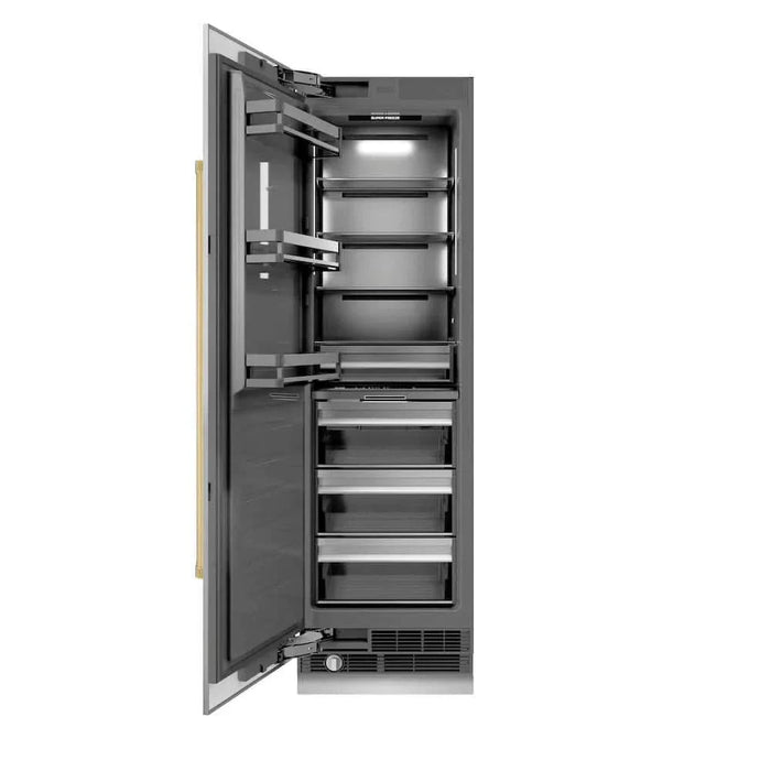ZLINE 24" Column Freezer Stainless Steel, Graphite Gray Interior Polished Gold RCFVZ-304-24-G09K