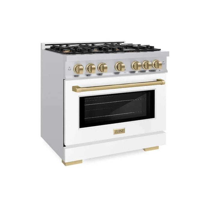 ZLINE 36"" Select Dual Fuel Range Gas Cooktop Electric Convection Oven Stainless Steel White Matte Doors Champagne Bronze HDRZ-WM-36-CB09K