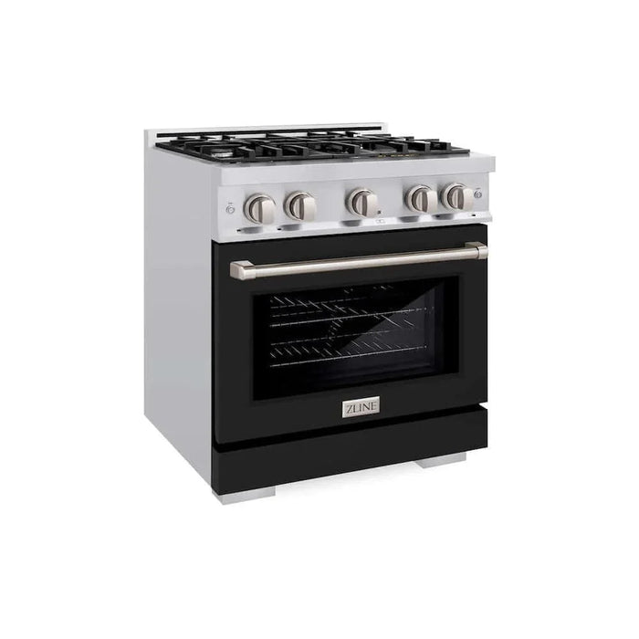 ZLINE 30" Select Dual Fuel Range Gas Cooktop Electric Convection Oven Stainless Steel Black Matte Door HDR-BLM-3009K