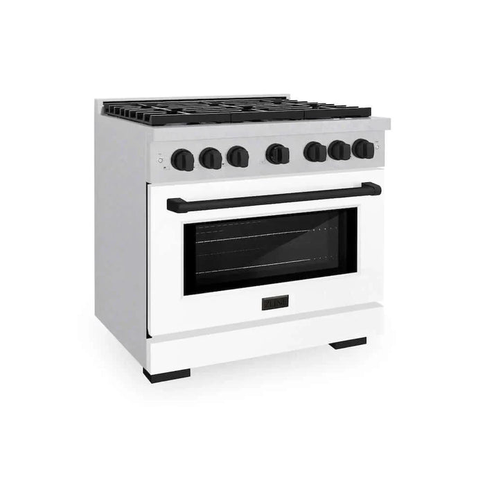 ZLINE 36"Gas Range, Convection Gas Oven, DuraSnow® White Matte, Matte Black SGRSZ-WM-36-MB09K