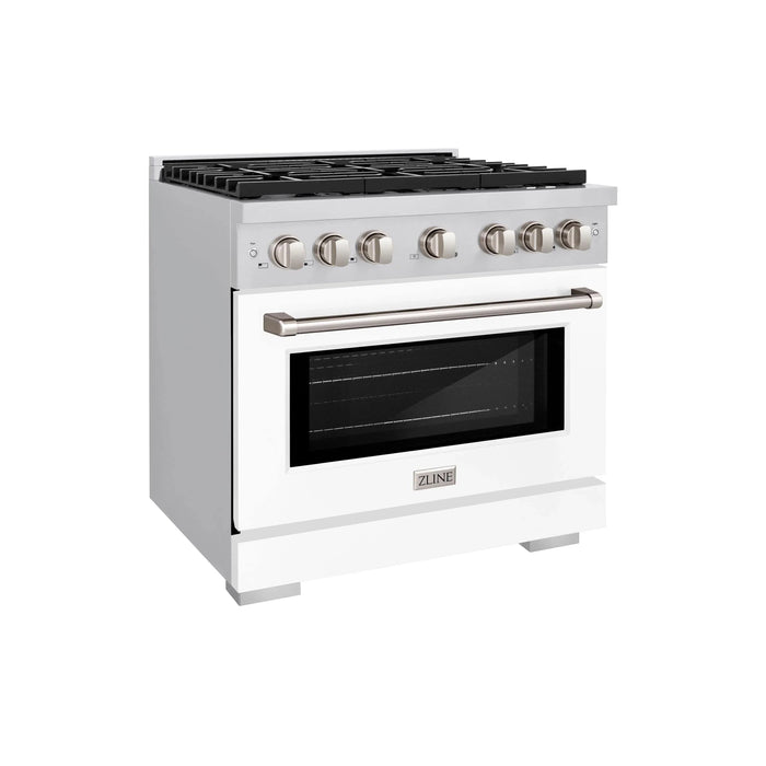 ZLINE 36"Paramount Dual Fuel Range Stainless Steel, White Matte, SDR-WM-3609K