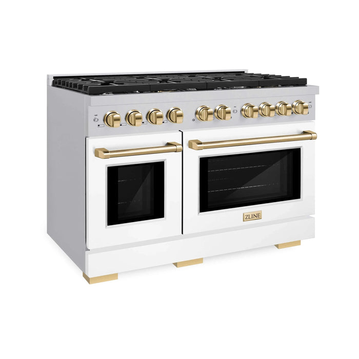ZLINE 48"Paramount Dual Fuel Range White Matte Gold SDRZ-WM-48-G09K