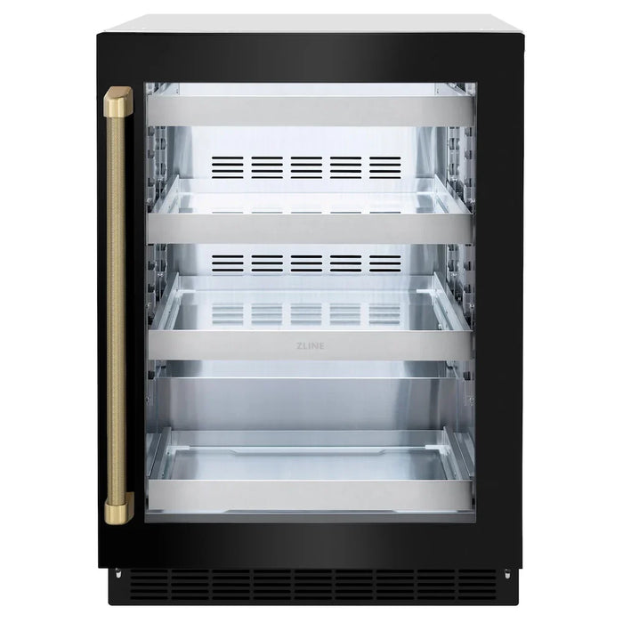 ZLINE Autograph Edition 24" Touchstone 151 Can Beverage Fridge, Black Stainless Steel Glass Door, Helix Handle RBSOZ-BS-24-KCB09K