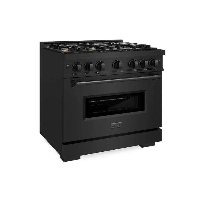 ZLINE 36" Classic Gas Range, Convection Gas Oven Black Stainless Steel Brass Burners, CGRB-BR-3609K