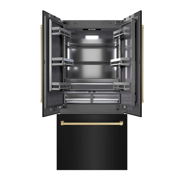 ZLINE Autograph Edition 36" French Door Built-In Bottom Freezer Refrigerator, Water Dispenser, Ice Maker, Black Stainless Steel, Graphite Gray Interior, Helix Handles GRBIVZ-BS36KCB09K