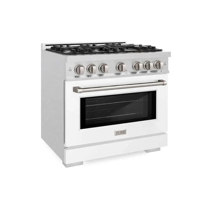 ZLINE 36" Select Gas Range Convection Gas Oven DuraSnow® White Matte Stainless Steel HGRS-WM-3609K