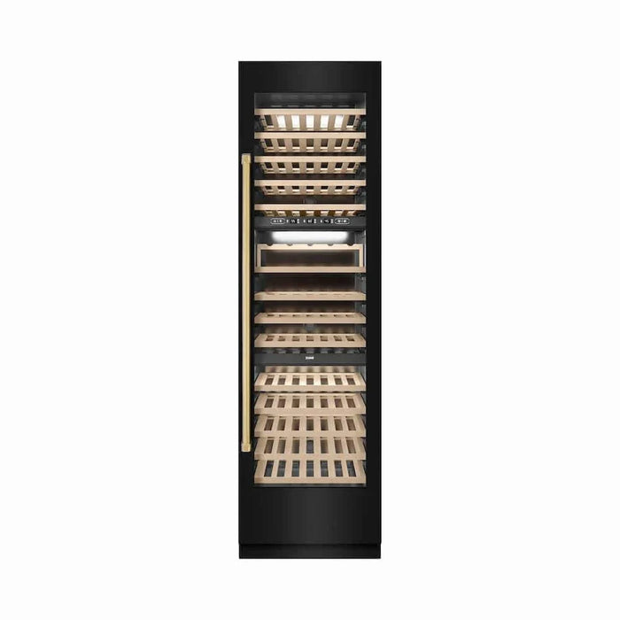ZLINE 24"Triple Zone 100 Bottle Column Wine Cooler, Black Stainless Steel Polished Gold RCWVZ-BS-24-G09K