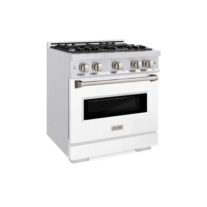 ZLINE 30"Classic Gas Range, Convection Gas Oven, DuraSnow® Stainless Steel, White Matte Door CGRS-WM-3009K