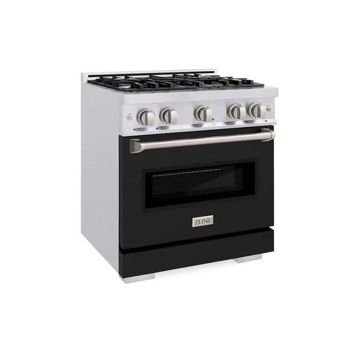 ZLINE 30" Classic Gas Range, Convection Gas Oven DuraSnow® Stainless Steel, Black Matte Door CGRS-BLM-3009K