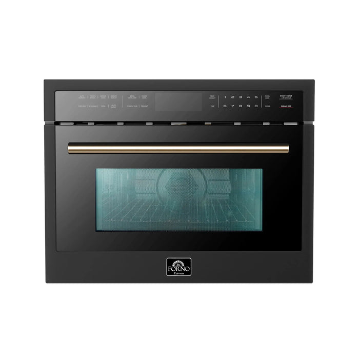 Forno Espresso 24" Built-In Microwave Oven, Black. Antique Brass Handles, FMWDR3093-24BLK09K