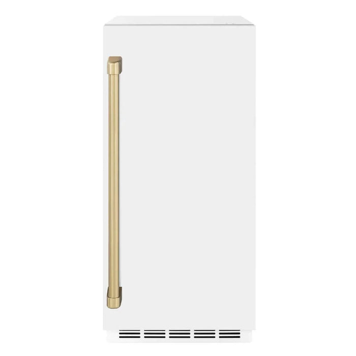 ZLINE Autograph Edition 15" Touchstone Gourmet Ice Maker, Drain Pump, White Matte Door, Accents IGMDZ-WM-15-CB09K