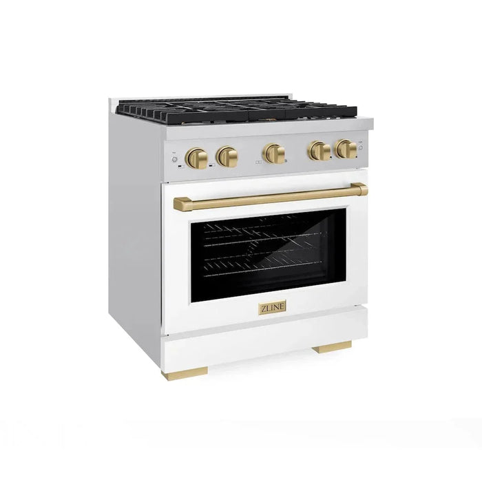 ZLINE 30"Paramount Dual Fuel Range White Matte Champagne Bronze SDRZ-WM-30-CB09K