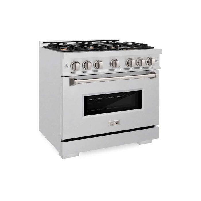 ZLINE 36" Dual Fuel Range, Gas Cooktop, Electric Convection Oven DuraSnow® Stainless Steel, Brass Burners CDRS-BR-3609K