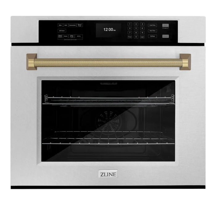 ZLINE Autograph Edition 30" Professional True Convection Single Wall Oven, Air Fry, Self Clean, Stainless Steel, Helix Handles WASSZ-30-KCB09K