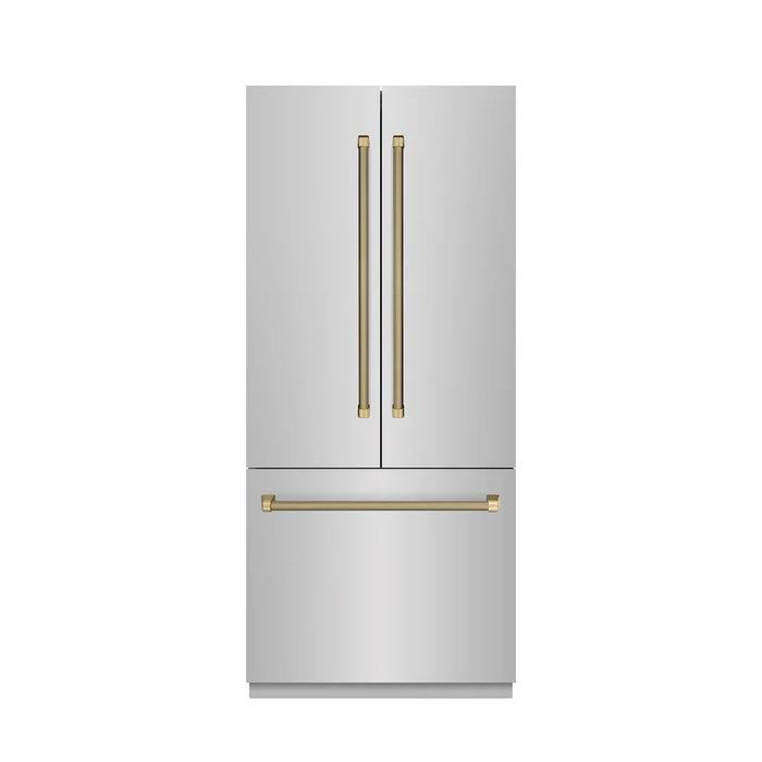 ZLINE Autograph Edition 36" French Door Built-In Bottom Freezer Refrigerator, Water Dispenser, Ice Maker, Stainless Steel, Stainless Steel Interior, Helix Handles SRBIVZ-30436KCB09K