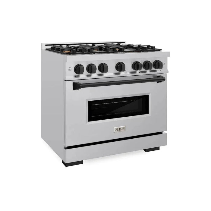 ZLINE 36" Dual Fuel Range, Gas Cooktop, Electric Convection Oven Stainless Steel, Matte Black CDRZ-36-MB09K