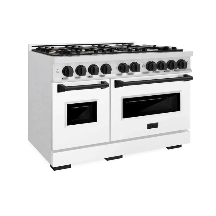 ZLINE 48" Dual Fuel Range, Gas Cooktop, Electric Convection Oven DuraSnow® Stainless Steel, Matte Black CDRSZ-48-MB09K
