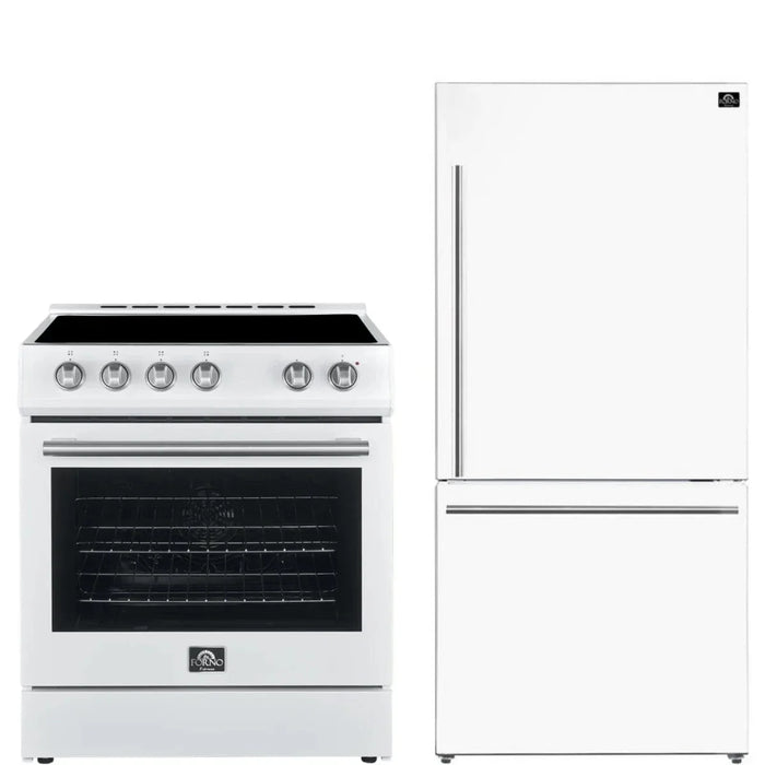 Forno Espresso Package - 30" Electric Range and Refrigerator in White with Silver Handles FBDL-003-03US09K