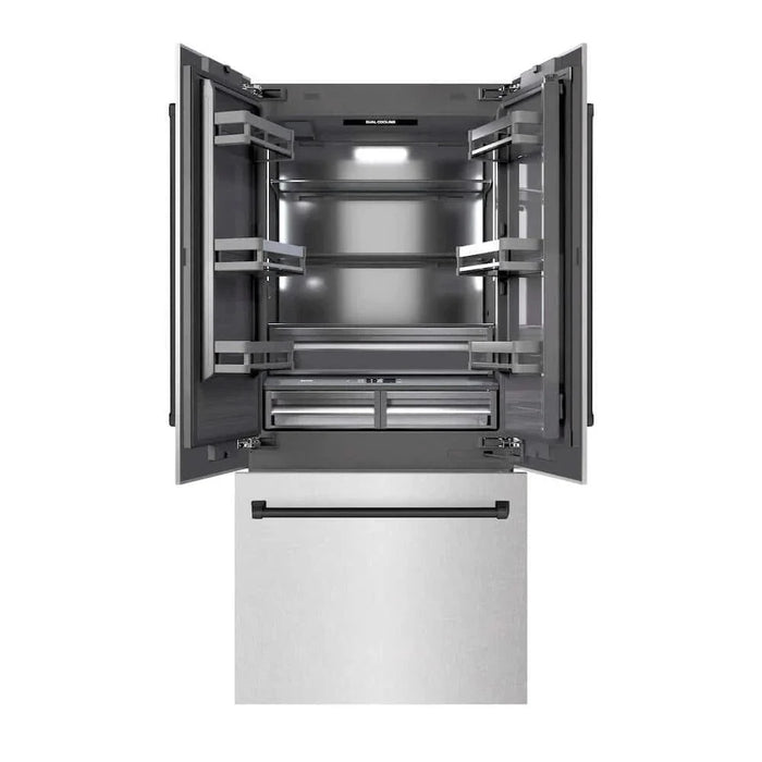ZLINE 36" Built-In Bottom Freezer Refrigerator with Water Dispenser, Ice Maker, DuraSnow® Stainless Steel, Graphite Gray Interior, Matte Black GRBIVZ-SN-36-MB09K