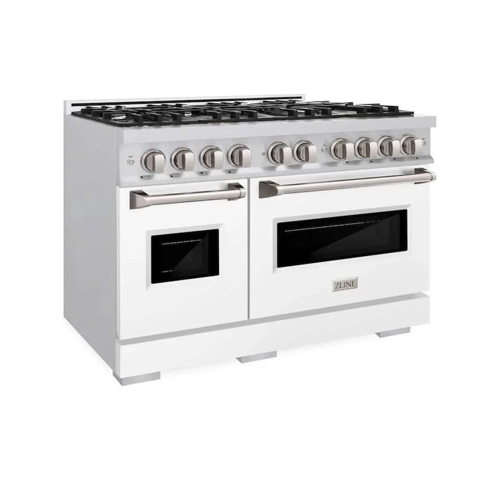 ZLINE 48" Dual Fuel Range, Gas Cooktop, Electric Convection Oven Stainless Steel, White Matte Door CDR-WM-4809K