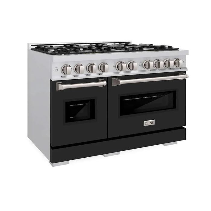ZLINE 48"Classic Gas Range, Convection Gas Oven, Satin Stainless Steel, Black Matte Door CGRS-BLM-4809K