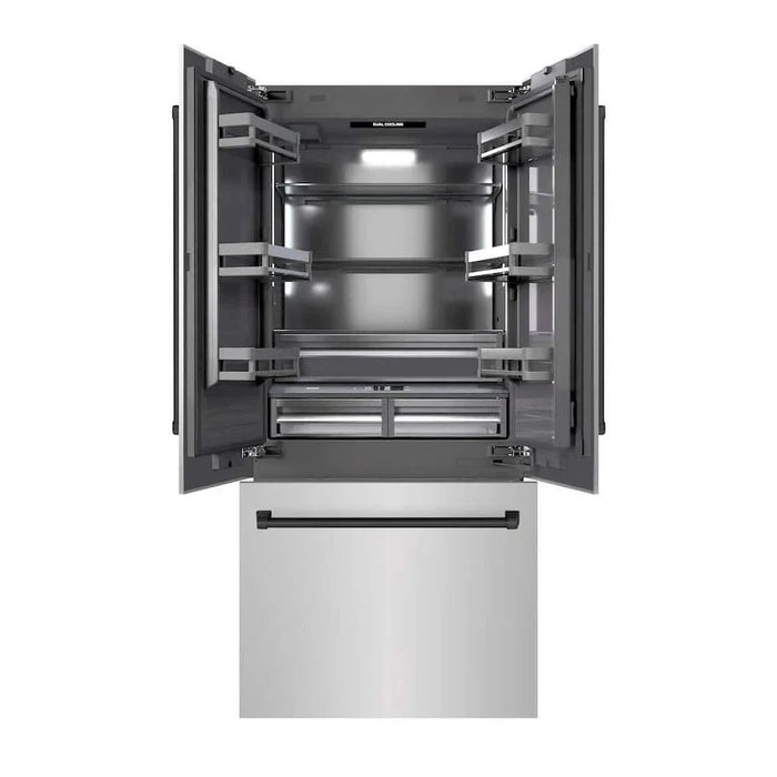 ZLINE 36" Built-In Bottom Freezer Refrigerator with Water Dispenser, Ice Maker, Stainless Steel, Graphite Gray Interior, Matte Black GRBIVZ-304-36MB09K