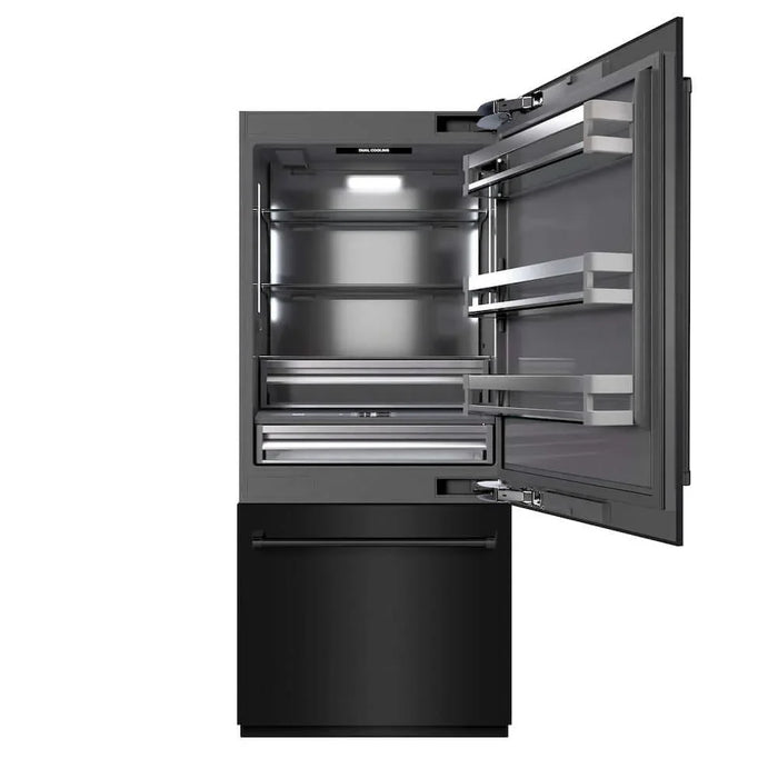 ZLINE 36" Built-In Bottom Freezer Refrigerator, Water Dispenser, Ice Maker, Black Stainless Steel, Graphite Gray Interior GRBIT-BS-3609K