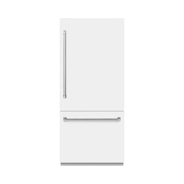 ZLINE 36" Built-In Bottom Freezer Refrigerator, Water Dispenser, Ice Maker, White Matte, Graphite Gray Interior GRBIT-WM-7209K