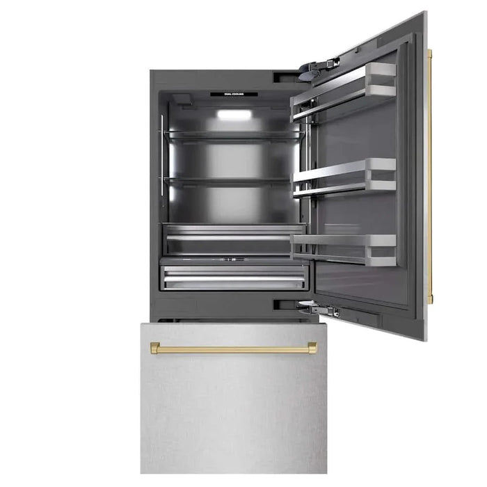 ZLINE 36" Built-In Bottom Freezer Refrigerator,Water Dispenser, Ice Maker, DuraSnow® Stainless Steel Graphite Gray Champagne Bronze GRBITZ-SN-36-CB09K
