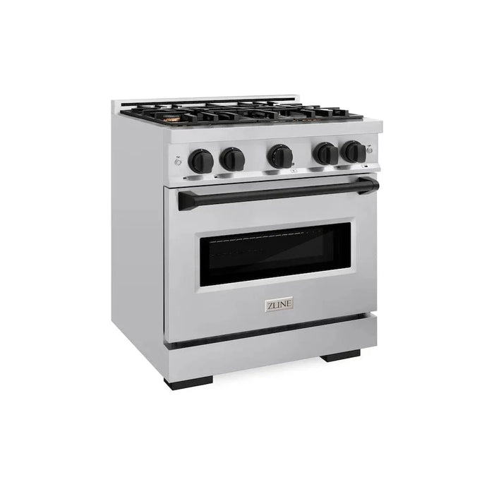 ZLINE 30" Dual Fuel Range, Gas Cooktop, Electric Convection Oven Stainless Steel, Matte Black CDRZ-30-MB09K