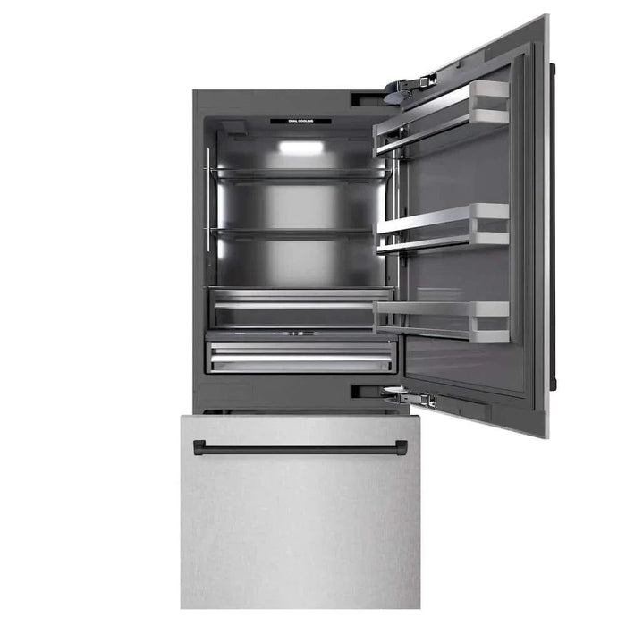 ZLINE 36" Built-In Bottom Freezer Refrigerator,Water Dispenser, Ice Maker, DuraSnow® Stainless Steel Graphite Gray Matte Black GRBITZ-SN-36-MB09K