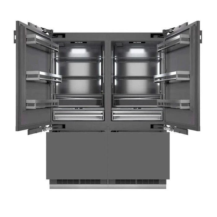 ZLINE 60" Panel Ready Built-In Bottom Freezer Refrigerator,Water Dispenser, Ice Maker,Graphite Gray, Polished Gold GRBIVZ-60-G09K