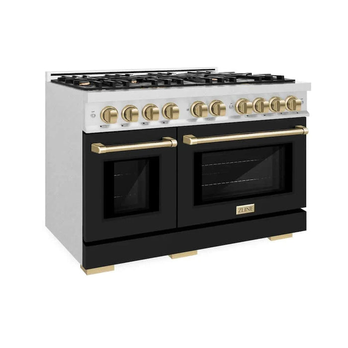 ZLINE 48" Select Dual Fuel Range Gas Cooktop Electric Convection Oven DuraSnow® Stainless Steel Black Matte Door Champagne Bronze HDRSZ-BLM-48-CB09K