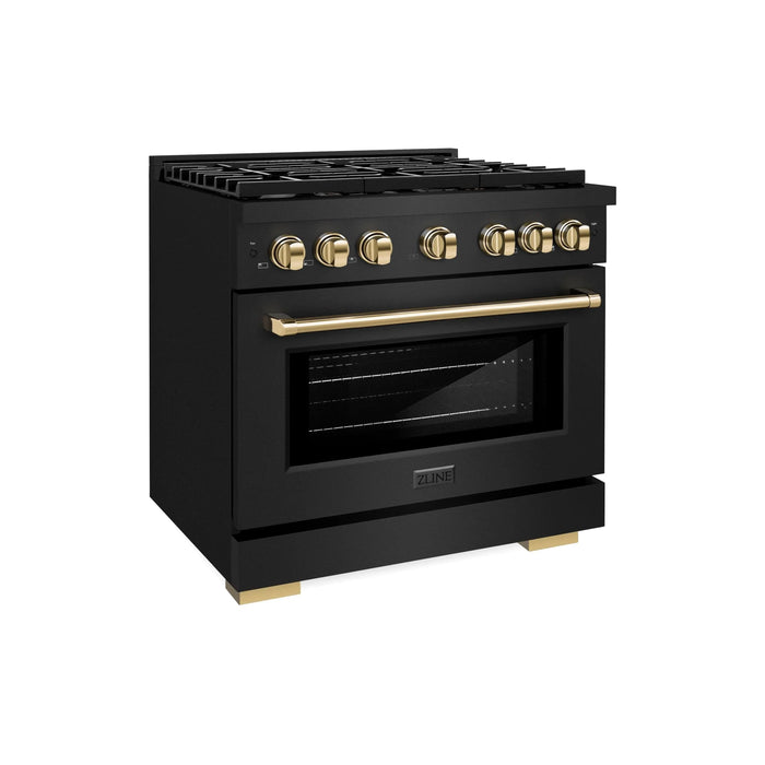 ZLINE 36"Paramount Dual Fuel Range Black Stainless Steel, Gold SDRBZ-36-G09K