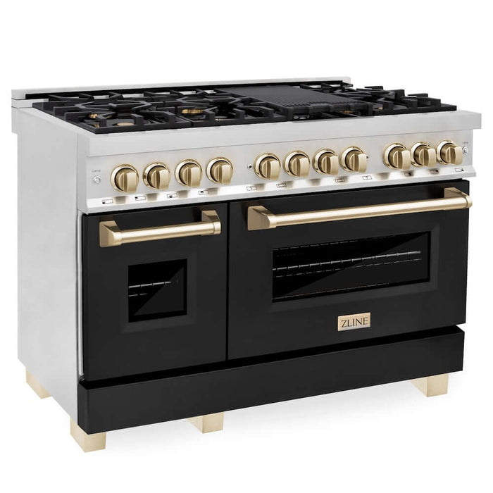 ZLINE 48" Autograph Dual Fuel Range, Black, Gold, RAZ-BLM-48-G09K